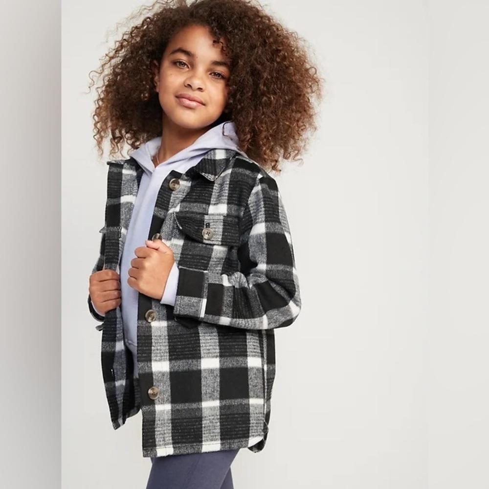 Old Navy Girls Size M (8) Oversized Black/White Plaid Tunic Shacket - Picture 1 of 5